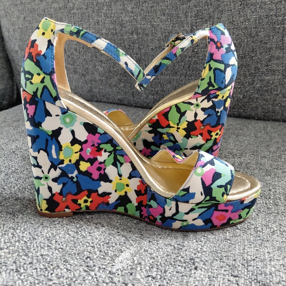 Kate Spade Floral Multicolor Dabney Wedge Heel Ankle Strap Sandals Size 7 - Picture 2 of 9